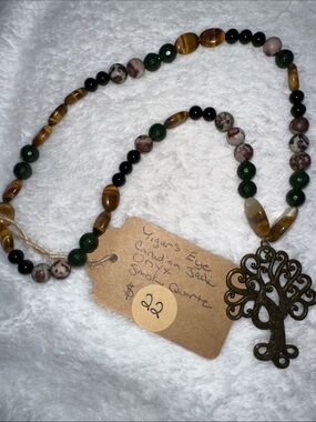 Fantasy Tree Necklace (Canadian Jade, Black Onyx,Tiger’s Eye & Lemon Quartz)